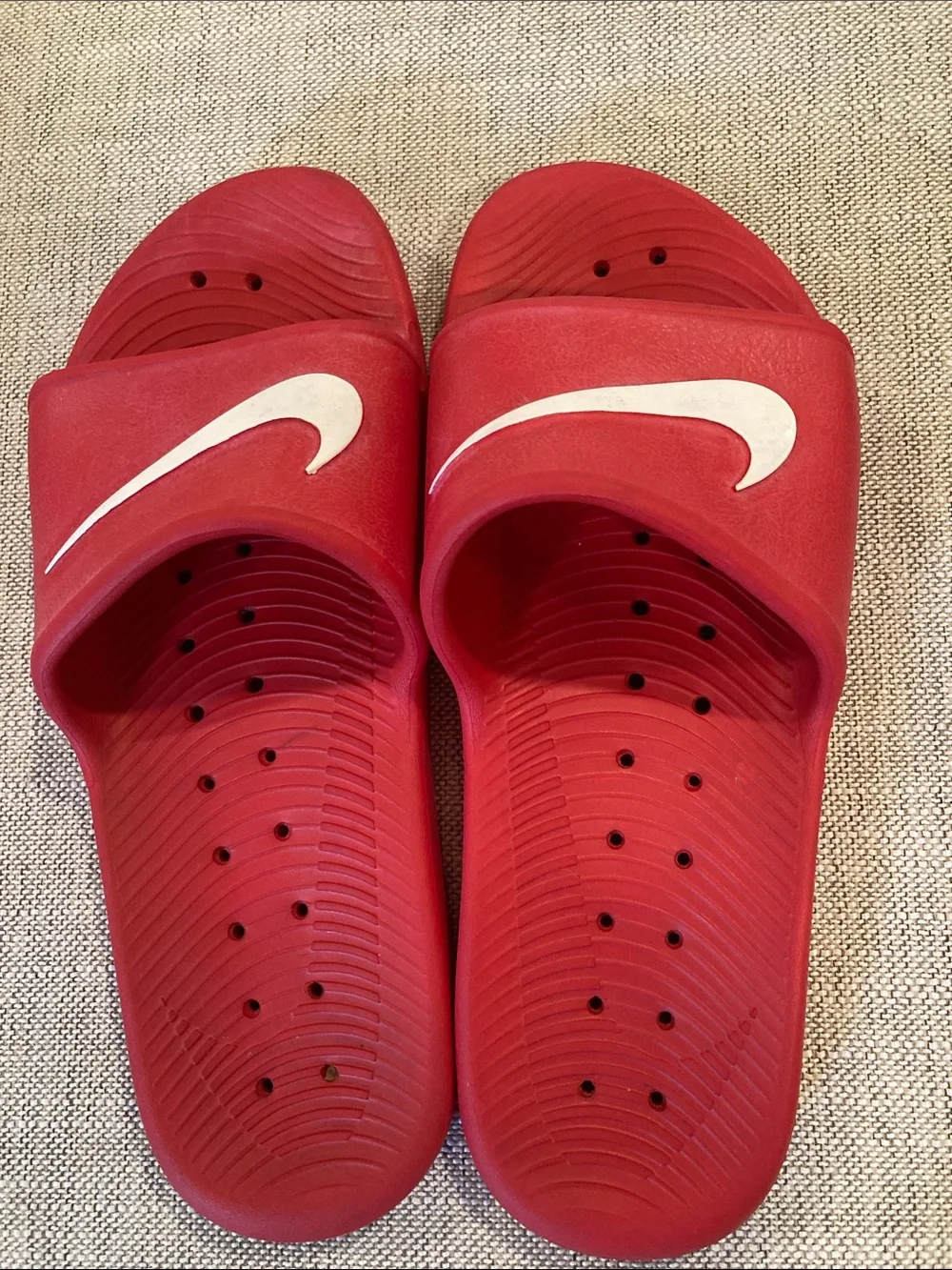 Nike Red Slide Sandals with White Swoosh